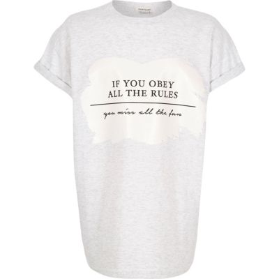 Grey glittery slogan print t-shirt